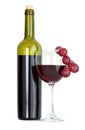 Red wine bottle and grape isolated on white Royalty Free Stock Photo