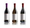 Red wine bottle. Set of white, rose, and red wine bottles. isolated on white background. Royalty Free Stock Photo