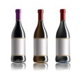Red wine bottle. Set of white, rose, and red wine bottles. isolated on white background. Royalty Free Stock Photo
