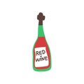 Red wine bottle on white background. Cartoon sketch graphic design. Doodle style. Hand drawn image. Party drinks concept. Freehand