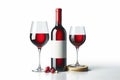 red wine bottle with white label mockup and glass isolated on a white background. ai generative Royalty Free Stock Photo