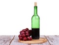 red wine, bottle of wine and grapes isolated over white background Royalty Free Stock Photo