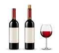 Red Wine bottles and glass on white background Royalty Free Stock Photo