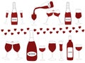 Red wine in bottles and glasses. vector illustration in doodle style.Different types of wine bottles Royalty Free Stock Photo