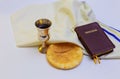 Red wine, bread and Holy Bible Royalty Free Stock Photo