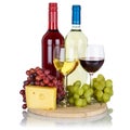 Red wine cheese wines grapes square isolated on white Royalty Free Stock Photo