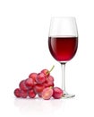 Red wine in clear wine glass with grape fruit Royalty Free Stock Photo