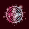 Red wine color background with brightness and colorful brilliant flower mandala vintage decorative ornament