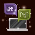 Red wine color background with brightness of laptop and dialog textbox with web programming language codes Royalty Free Stock Photo