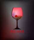 Red wine concept, glass of wine looks like window to mountain area with bright sun, Royalty Free Stock Photo