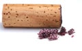 red wine cork and dry crystallized wine sediment on a white background Royalty Free Stock Photo