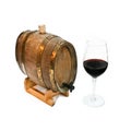 Red wine in a glass and barrel