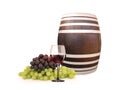 Red Wine Glass Barrel Grapes on white background Royalty Free Stock Photo