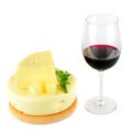 Red wine glass and cheese. Isolated on white Royalty Free Stock Photo