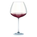 Red wine glass cup, 3D realistic transparent goblet with alcohol drink Royalty Free Stock Photo