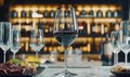 Red wine glass with dinner in restaurant bar Royalty Free Stock Photo