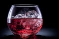 red wine in glass with ice cubes on black background, close up. Generative AI Royalty Free Stock Photo
