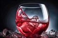 red wine in glass with ice cubes on black background, close up. Generative AI Royalty Free Stock Photo