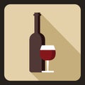 Red wine and glass icon, flat style Royalty Free Stock Photo