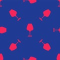 Red Wine glass icon isolated seamless pattern on blue background. Wineglass sign. Vector Royalty Free Stock Photo