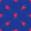 Red Wine glass icon isolated seamless pattern on blue background. Wineglass sign. Vector Royalty Free Stock Photo