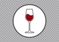 Red Wine Glass Icon, Wineglass logo, Glassware Icon Vector Art Illustration isolated transparent background, round label sticker Royalty Free Stock Photo