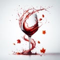 Red wine glass, light background with wine splashes. AI generated Royalty Free Stock Photo