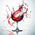Red wine glass, light background with wine splashes. AI generated Royalty Free Stock Photo