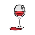 Red wine glass outline icon on white background. Colored cartoon sketch graphic design. Doodle style. Hand drawn image. Party Royalty Free Stock Photo