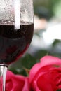 Red wine glass with roses and water drops Royalty Free Stock Photo