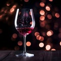 Red wine in a glass. Glass with splashes of red wine isolated on a dark background. Red wine in wineglass on a black background