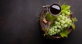 Red wine glass and white grape on old barrel Royalty Free Stock Photo