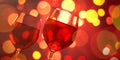 Red wine glasses against christmas lights bokeh background. 3d illustration Royalty Free Stock Photo