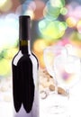 The Red wine glasses, bottle and corks. Isolated on colored background Royalty Free Stock Photo