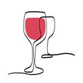 Red wine glasses continuous line artistic illustration Royalty Free Stock Photo