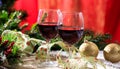Red wine glasses on snow Royalty Free Stock Photo