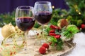 Red wine glasses on snow Royalty Free Stock Photo