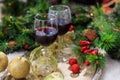 Red wine glasses on snow Royalty Free Stock Photo