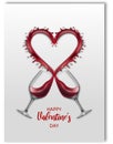 Red wine glasses toast with heart shaped splash