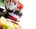 Red wine, grape, cheese, bread and sausages Royalty Free Stock Photo