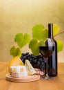 Red wine with grape and cheese snack Royalty Free Stock Photo