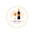 Red wine and grape line icon, Wine menu logo. Winemaking, tasting. Glass and bottle of red wine, bunch of grapes. Vector Royalty Free Stock Photo