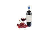 Red wine with grapes isolated on white