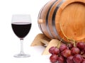 Red wine, grapes and old barrel Royalty Free Stock Photo