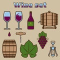Red wine icon set vector illustration. Flat style vinous theme icons for design