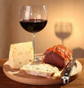 Red wine with italian cheese and capocollo Royalty Free Stock Photo