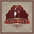 Red wine label with bottle and glasses on vintage paper. Royalty Free Stock Photo