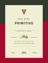 Red wine labels. Vector premium template set. Clean and modern design. Italy red wine label Primitivo. Royalty Free Stock Photo