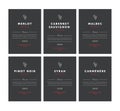 Red wine labels. Vector premium template set. Clean and modern design. Pinot Noir, Malbec, Cabernet Sauvignon, Merlot