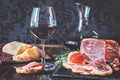 Red wine with prosciutto ham Royalty Free Stock Photo